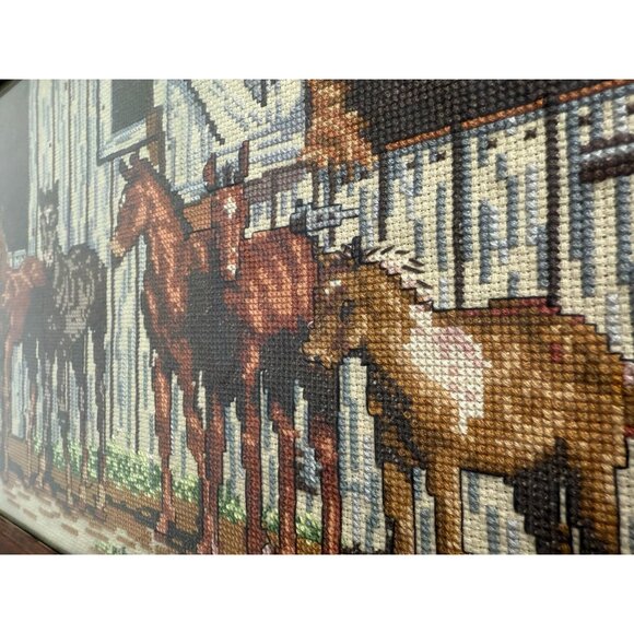 Competed Little Partners Cross Stitch Decorative Horse Art Framed VTG Wall Decor - Picture 6 of 15